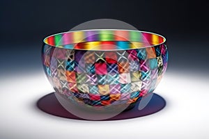 A small bowl with vibrantly decoration on gray background