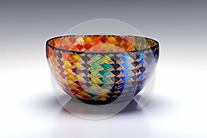 A small bowl with vibrantly decoration on gray background