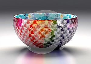 A small bowl with vibrantly decoration on gray background