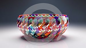 A small bowl with vibrantly decoration on gray background