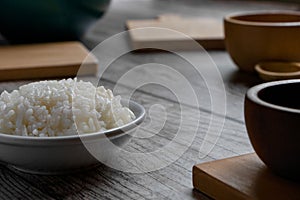 Small bowl of white rice on the table