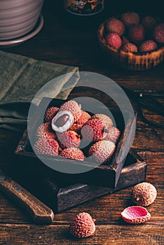 Small Box Full of Lychee Fruits