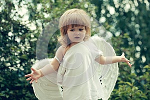 Small boy in angel wings