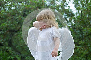 Small boy in angel wings