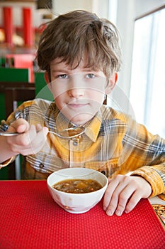 Small boy in asian restaurant