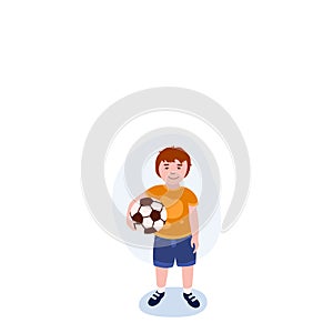 Small Boy With Ball illustration. Kid, ball, t-shirt, shorts. Editable vector graphic design.