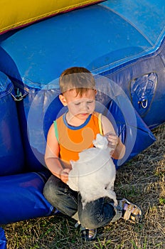 Small boy eating a portion of candy floss