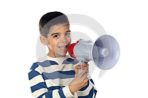 Small boy shouting through a megaphone