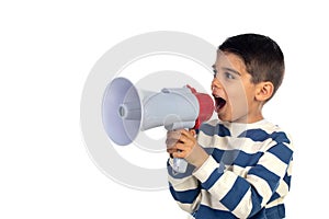 Small boy shouting through a megaphone