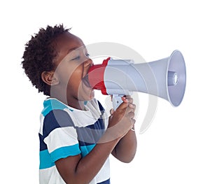 Small boy shouting through a megaphone