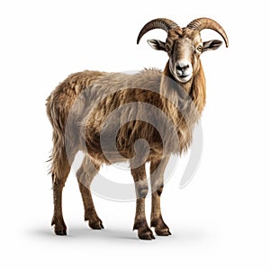 Expressive Ram Standing On Isolated White Background photo