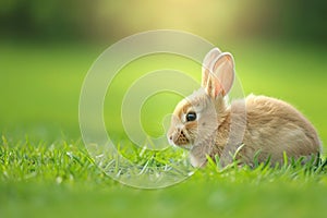 A small brown rabbit lounges in the grass, blending into the natural landscape