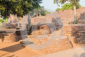 Small Buddhist stupas in Sanchi, Madhya Pradesh, Ind