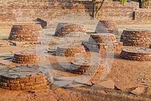 Small Buddhist stupas in Sanchi, Madhya Pradesh, Ind