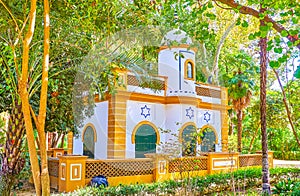 The small building in Maria Luisa park in Seville, Spain