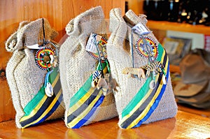 Small burlap gift bags in a local village Massai market