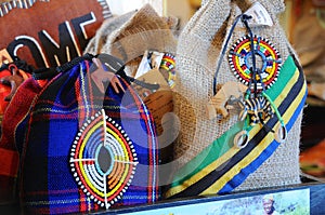 Small burlap gift bags in a local village Massai market