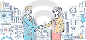Small business helps people - line design style illustration