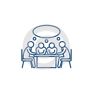 Small business meeting line icon concept. Small business meeting flat  vector symbol, sign, outline illustration.