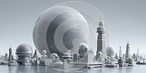 3D futuristic small business network visualizing AI integration, digital marketing, and automated operations for global efficiency