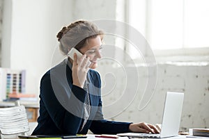 Small business owner on phone