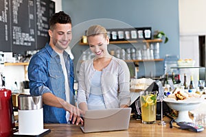 Small business owners in coffee shop