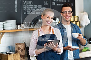 Small business owners in coffee shop