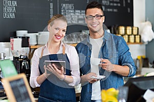 Small business owners in coffee shop