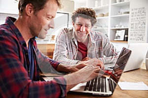 Small business partners using computers at home