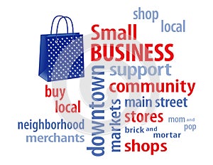 Small Business Shop Local, Buy Local Word Cloud, Shopping Bag, Stars