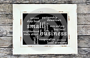 Small business written on chalkboard