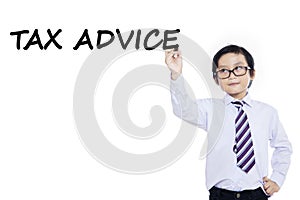 Small businessman writes tax advice