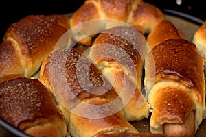 Small buttery bagels with different fillings close-up