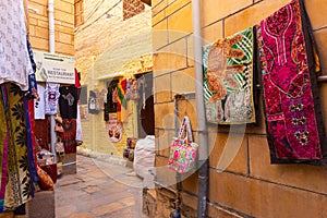 Small bylanes of Jaisalmer fort street with shops and resturants