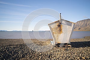 small cabin in the coast of the sea in Svalbard Islands, Norway