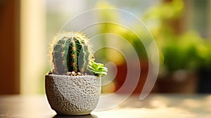 A small cactus sits nestled in a pot