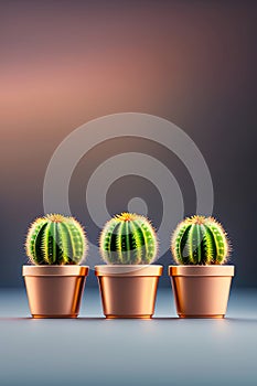 Small cactus stand in a row in pots on the table,Ai