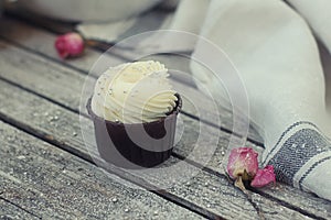 Small cake with cream in a mold