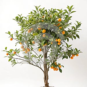 Small Calamondin Tree with Calamondin on White Background