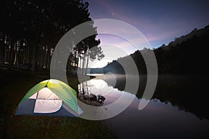 Small Camping Tent Illuminated Inside