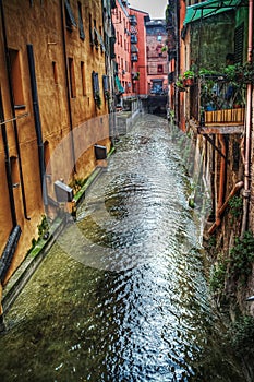 Small canal in Bologna downtown