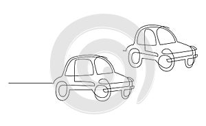 Small car. Humorous illustration, sketch. Continuous line drawing illustration