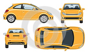 Small car vector template side, front, back top view photo