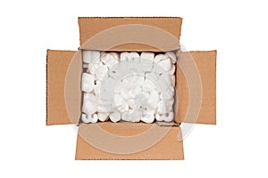 Small cardboard box with packing foam pellets