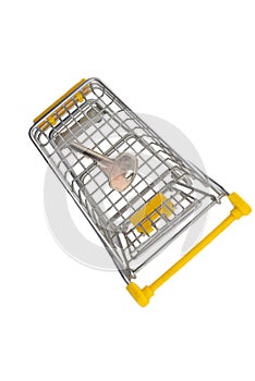 Small cart with a key on a white background