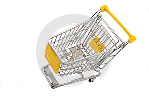 Small cart with a key on a white background