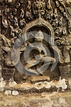 Small Carved Bas Relief in Hindu Temple with Dancing Figure