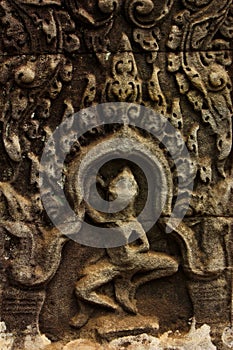 Small Carved Bas Relief in Hindu Temple with Dancing Figure