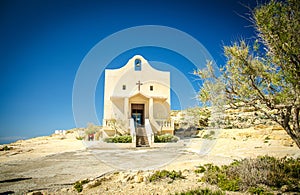 Small catholic church near Azure Window, Gozo Island, Malta