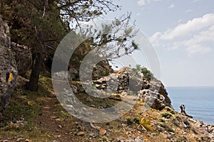 Small cave on e4 trail between Loutro and Agia Roumeli at south-west od Crete island